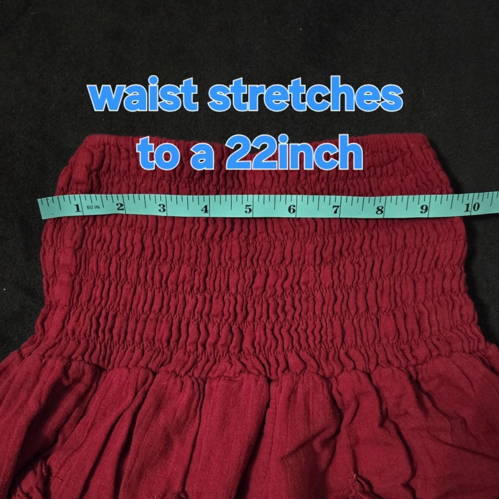 Elegant Red Smocked Waist Drawstring Ankle Pants - Picture 7 of 8